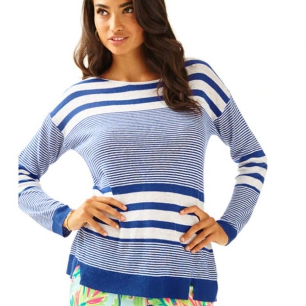 Lilly Pulitzer Camilla Linen Striped Boatneck Sweater SZ Medium